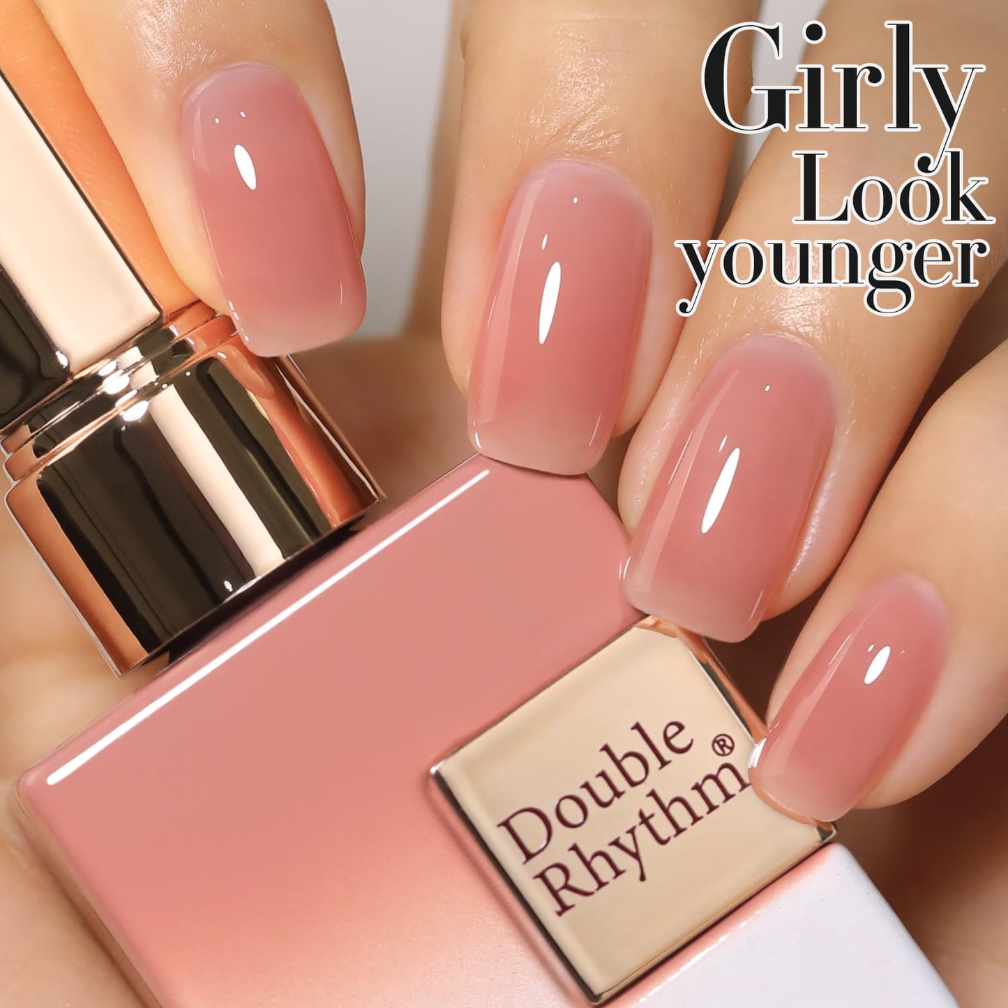 Double Rhythm Translucent Gel Polish Sheer Neutral Natural Light Milky Same Color Same Bottle 15ML Jelly Nail Polish Nail Art DIY at Home (Pink Clear-A1323)