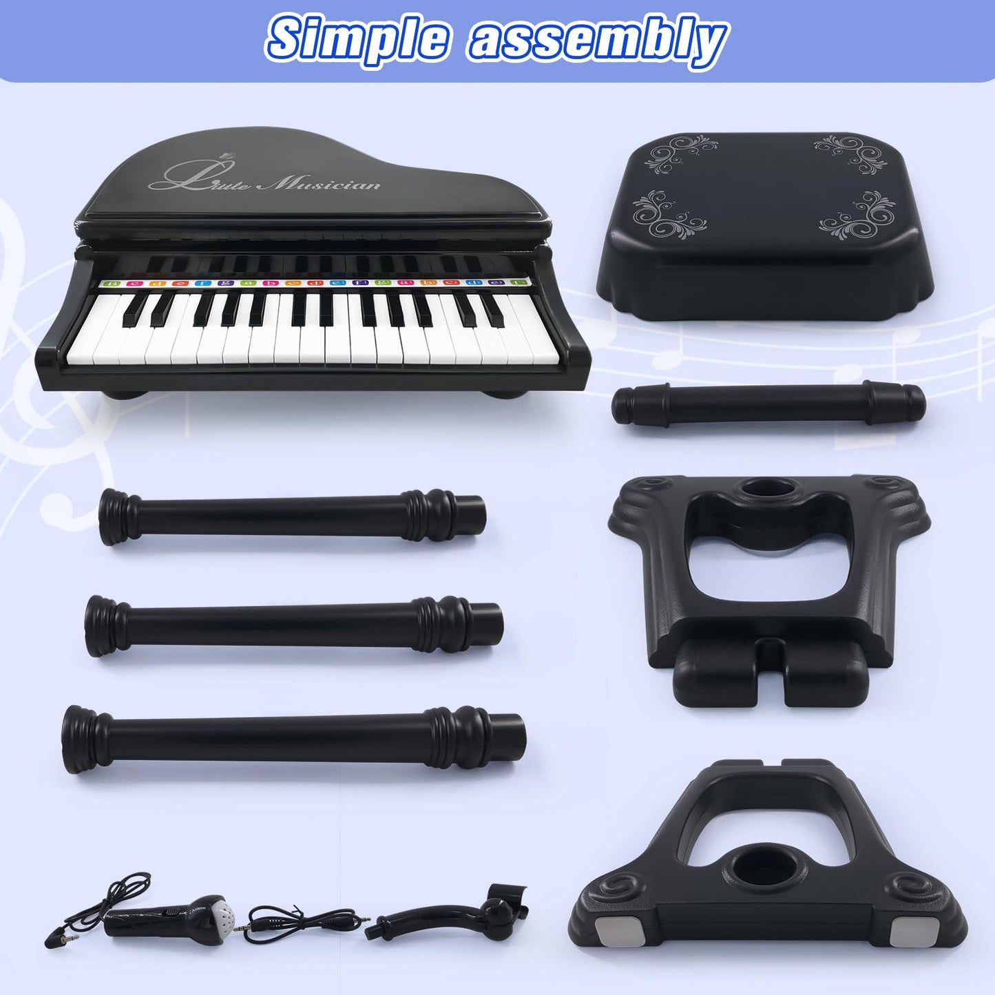 Love&Mini Piano Keyboard Toy for Kids - 31 Keys Toddlers Black Piano Toy with Microphone and Stool for Kids Age 3+ Years Old Girls Boys Birthday Gift