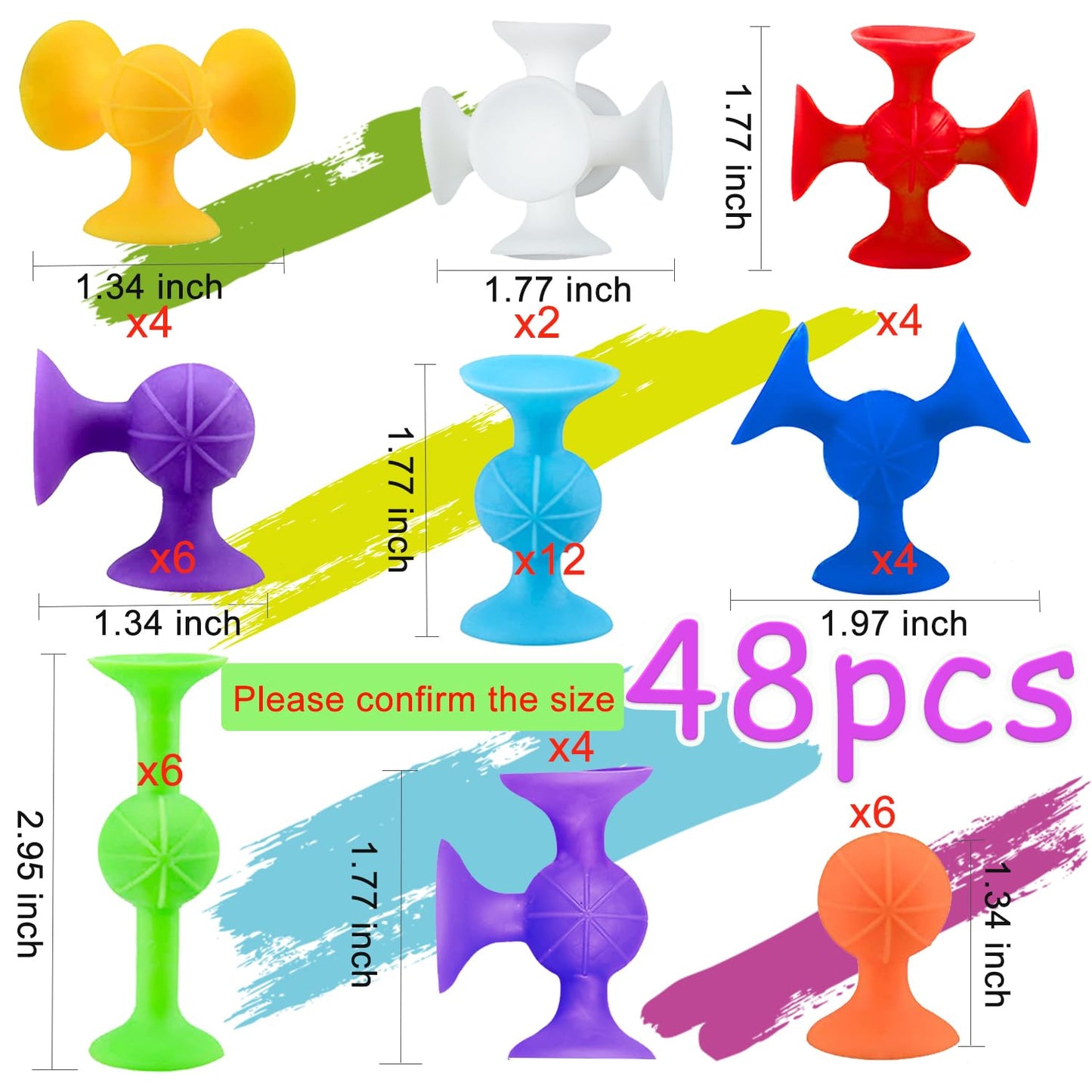 48 Piece Suction Cup Toys Construction Set - Silicone Building Blocks DIY Fun Bath Toys for Kids Ages 3+, Travel Essentials for Toddlers , PopDarts Sensory Toys for Autistic Children OT
