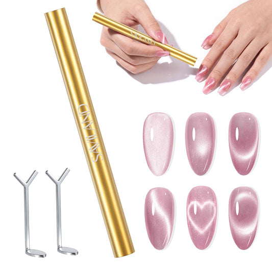 SAVILAND Cat Eye Magnet for Nails: 5X Stronger Golden Nail Magnets Stick with Heart Cateye Magnets Double-Head Cateye Magnet for Nails Magnetic for Cat Eye Gel Polish Nail Art Design Salon Home