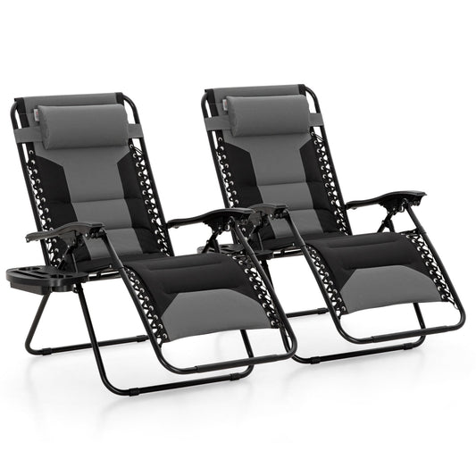 MAISON ARTS Oversized Zero Gravity Chairs Set of 2, Folding Padded Recliner Anti Gravity Lounge Chair with 28" Wide Seat and Cup Holder, Support 400lbs, Grey & Black