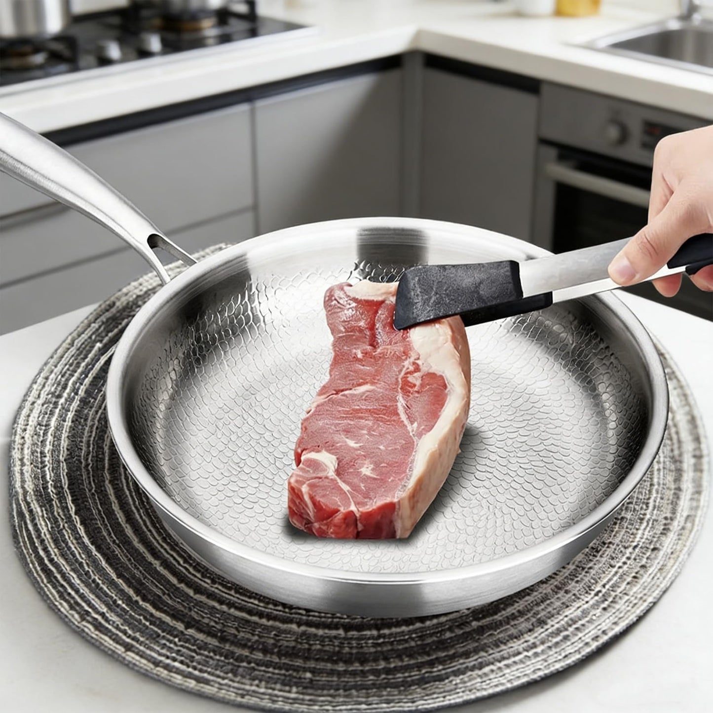Titanium Pan, Titanium Frying Pan with Lid, Pure Hammered Titanium Pans for cooking, No Coating Nonstick, Lightweight & Scratch Resistant Cookware, Compatible with All Stovetops (No Lid, 11.81in)