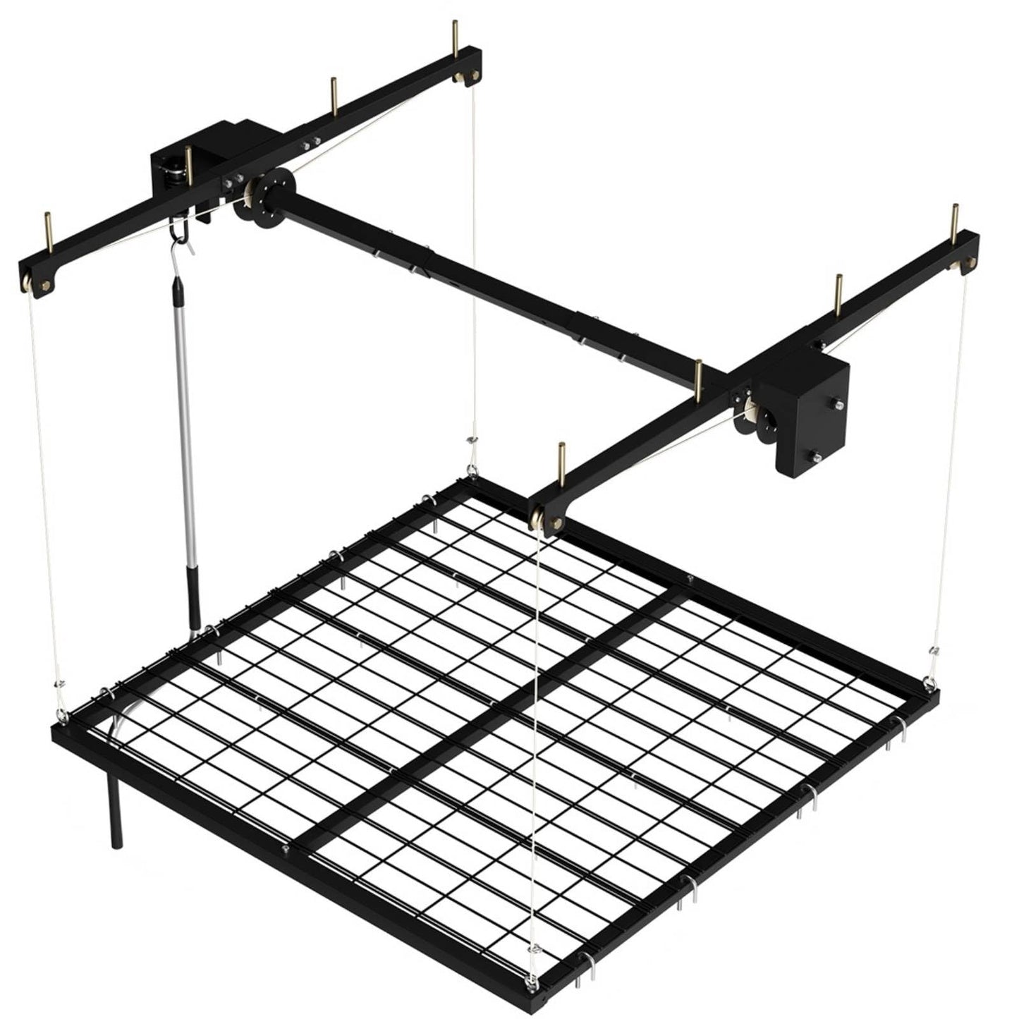Overhead Garage Lifting Storage Rack, 4x4 ft Heavy-Duty Carbon Steel Ceiling Storage Rack, Adjustable Organization System, 350Lbs Safe Load (Tested to 600Lbs), Manual Crank Lift Design