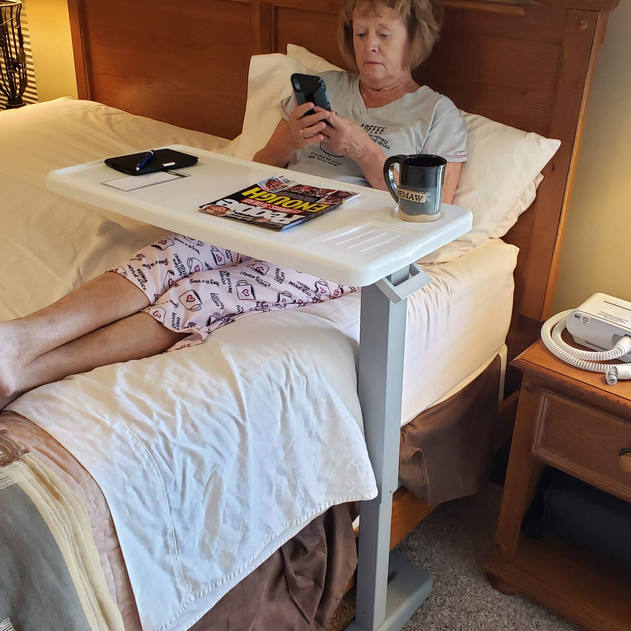 Carex Rolling Overbed Table, Hospital Bed Table, Laptop Tables for Recliner, Bed, Bedside and Sofa, Computer Tables, Hospital Tray, Adjustable with Wheels and Secure Height Adjustment