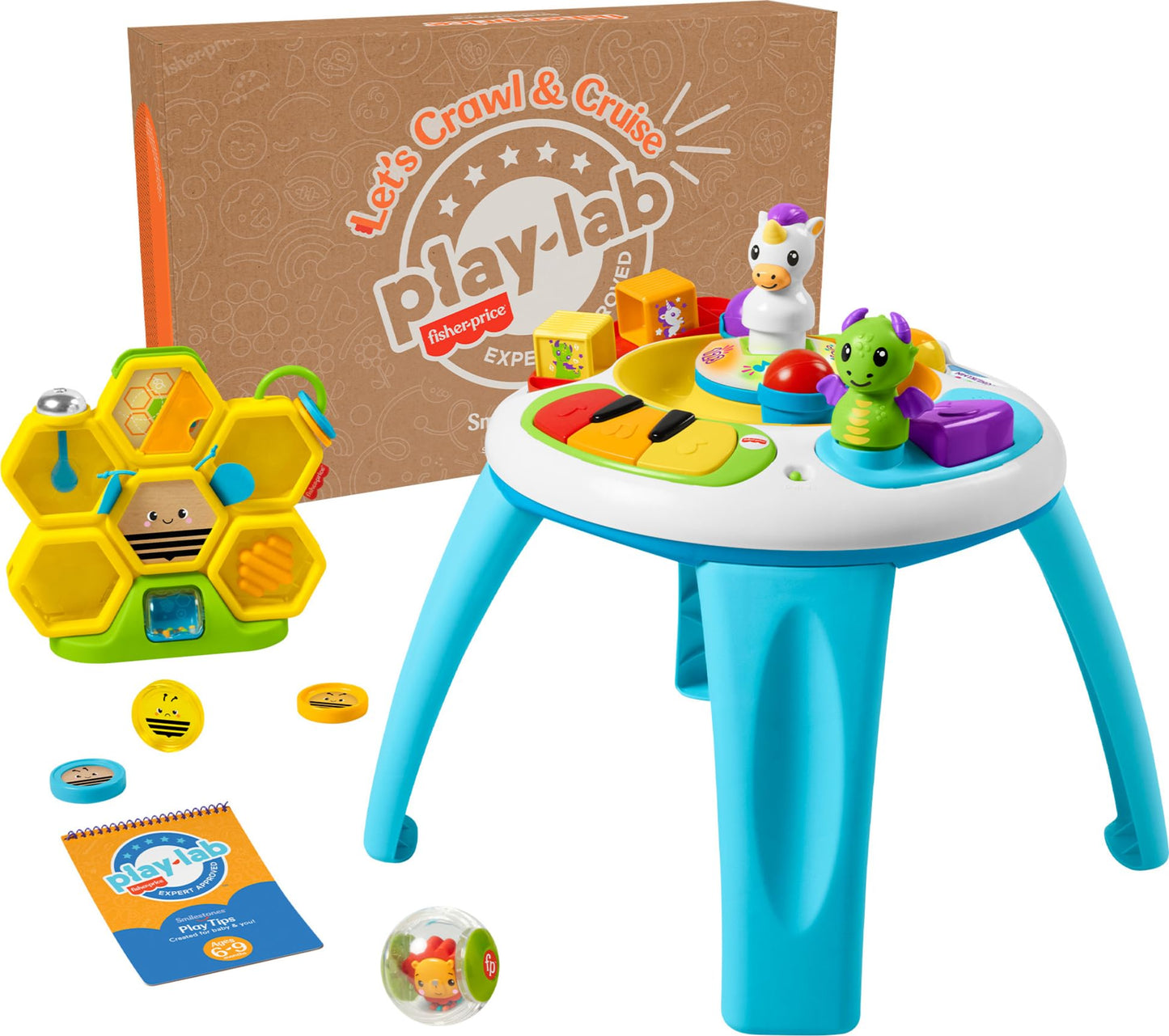 Fisher-Price Baby Play Kit Let’s Crawl & Cruise Gift Set, Developmental Toys and Activity Guide for Infants Ages 6+ Months