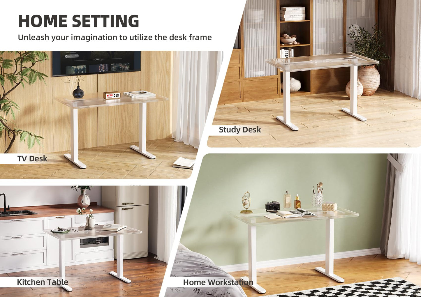 Claiks Dual Motor Standing Desk Frame, Electric Stand Up Desk Legs Frame Workstation Up to 63",T-Shaped Adjustable Standing Computer Desk for Home and Office, (White Frame only)