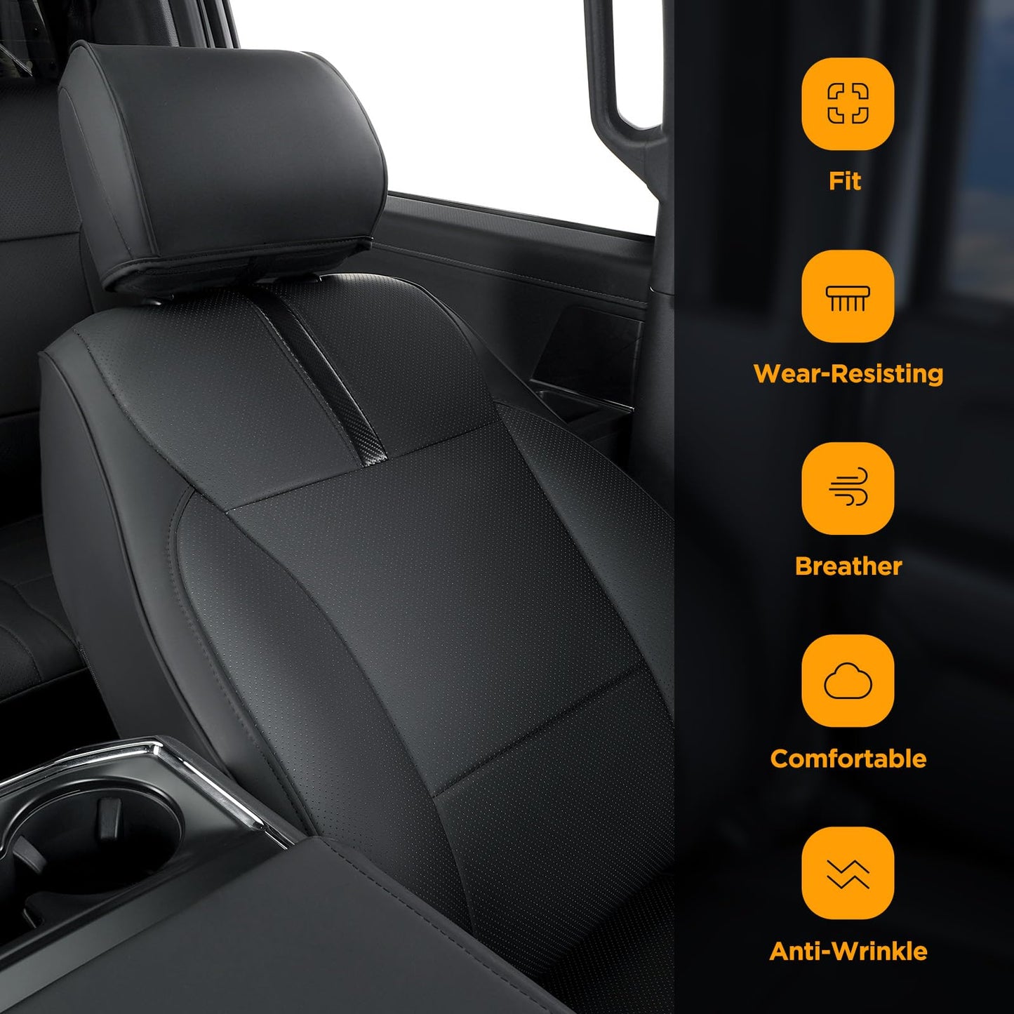 DrCarNow for Ford F150 Front Seat Covers 2015-2022 2023 2024 2025,Only Fit F150 1st Row Bucket Seat(XL,XLT),Black Waterproof Leather Seat Cover Accessories(Only Front Seat