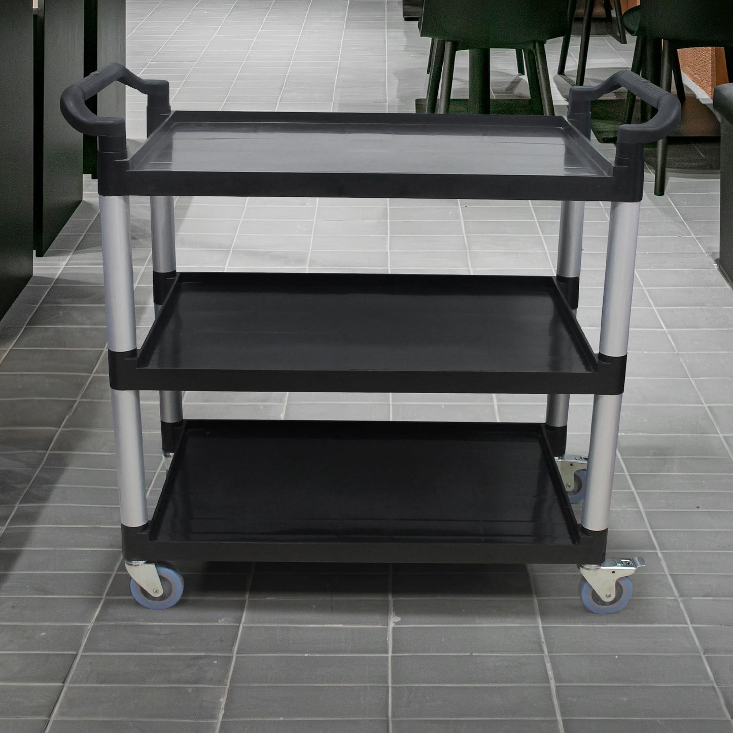 SHUNYILONG Plastic Extra Large Food Cart with Wheels for Business | Heavy Duty Rolling Utility Cart with Wheels (2 Brakes) | 40.5" Dx 19.6" W X 38.1" H 510 lbs Capacity for Kitchen Office Restaurant