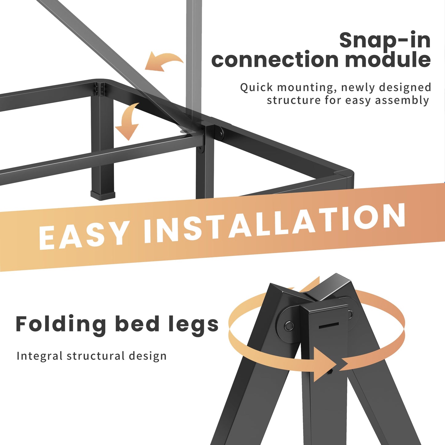 VIPSHOW 20 Inch Queen Heavy Duty 3500 lbs Bed Frame with Round-Corner Legs & Anti-Squeak Design – Quick Assembly Metal Platform, No Box Spring Needed