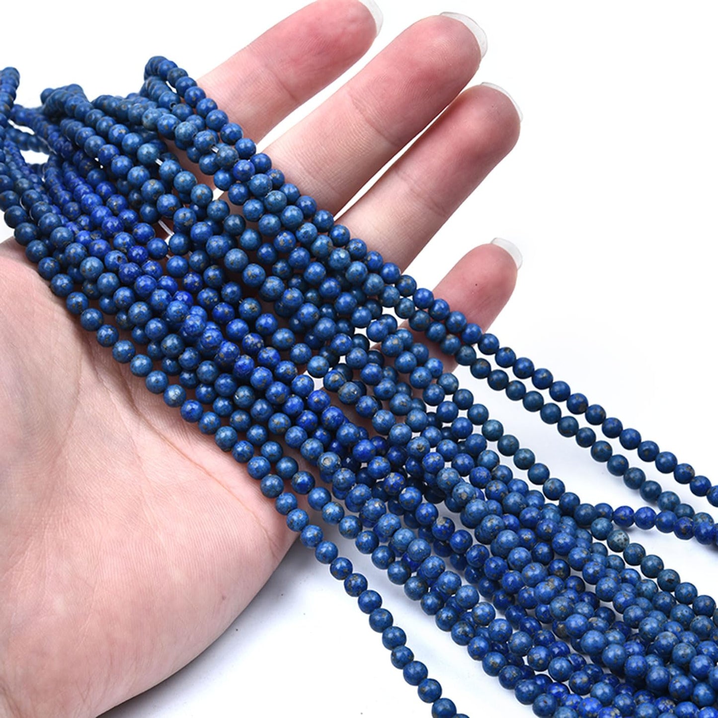 HAAMIIQII 4mm Lapis Lazuli Round Stone Spacer Beads, Loose Gemstone Beads for Jewelry Making, DIY Bracelet, Necklace, Healing Crystal 15 Inch (100pcs)
