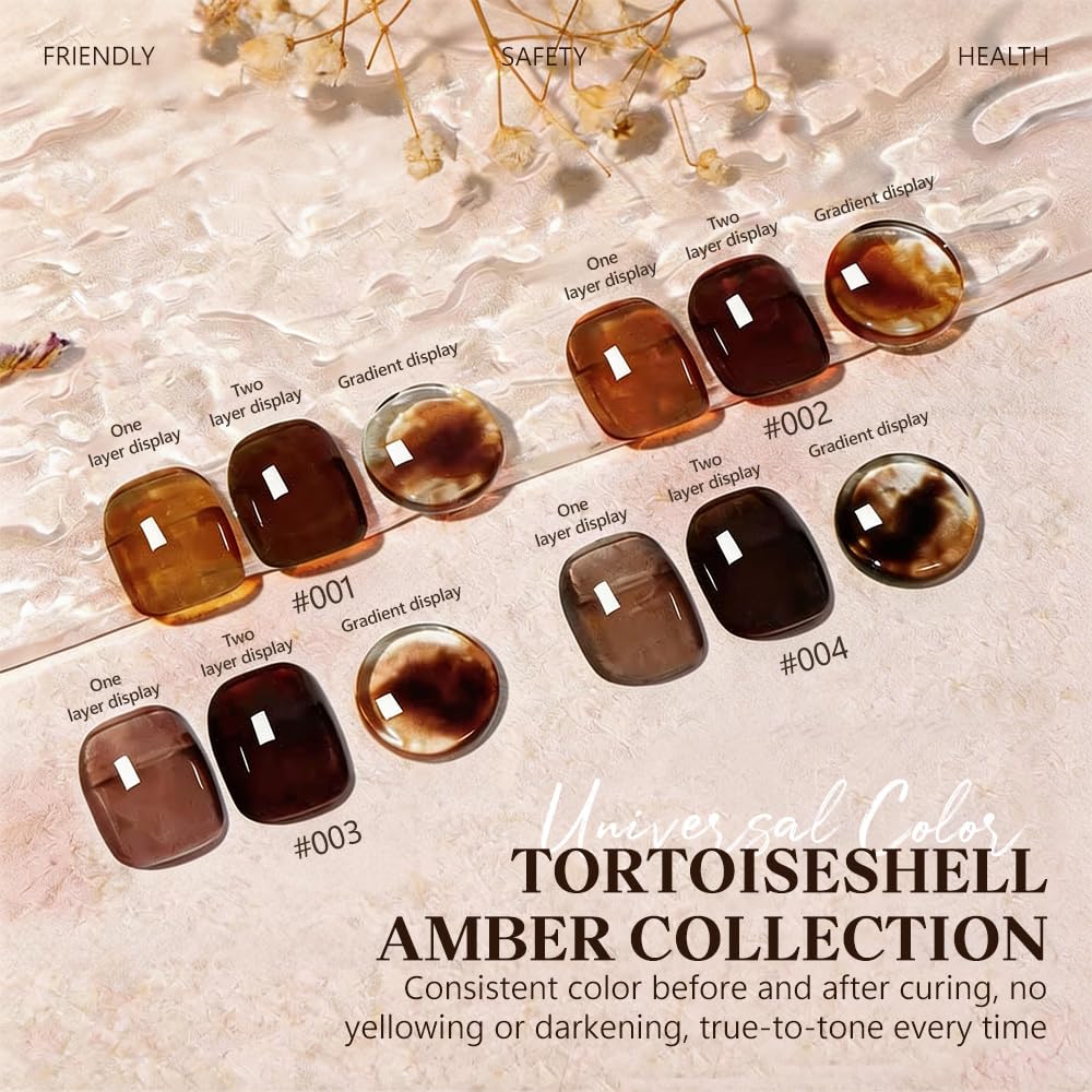 2Pcs Tortoiseshell Amber Gel Nail Polish Set - Brown Caramel Soak Off UV Gel Polish, Long Lasting, Trendy Fall Winter Nail Art Kit (Amber Brown 04)