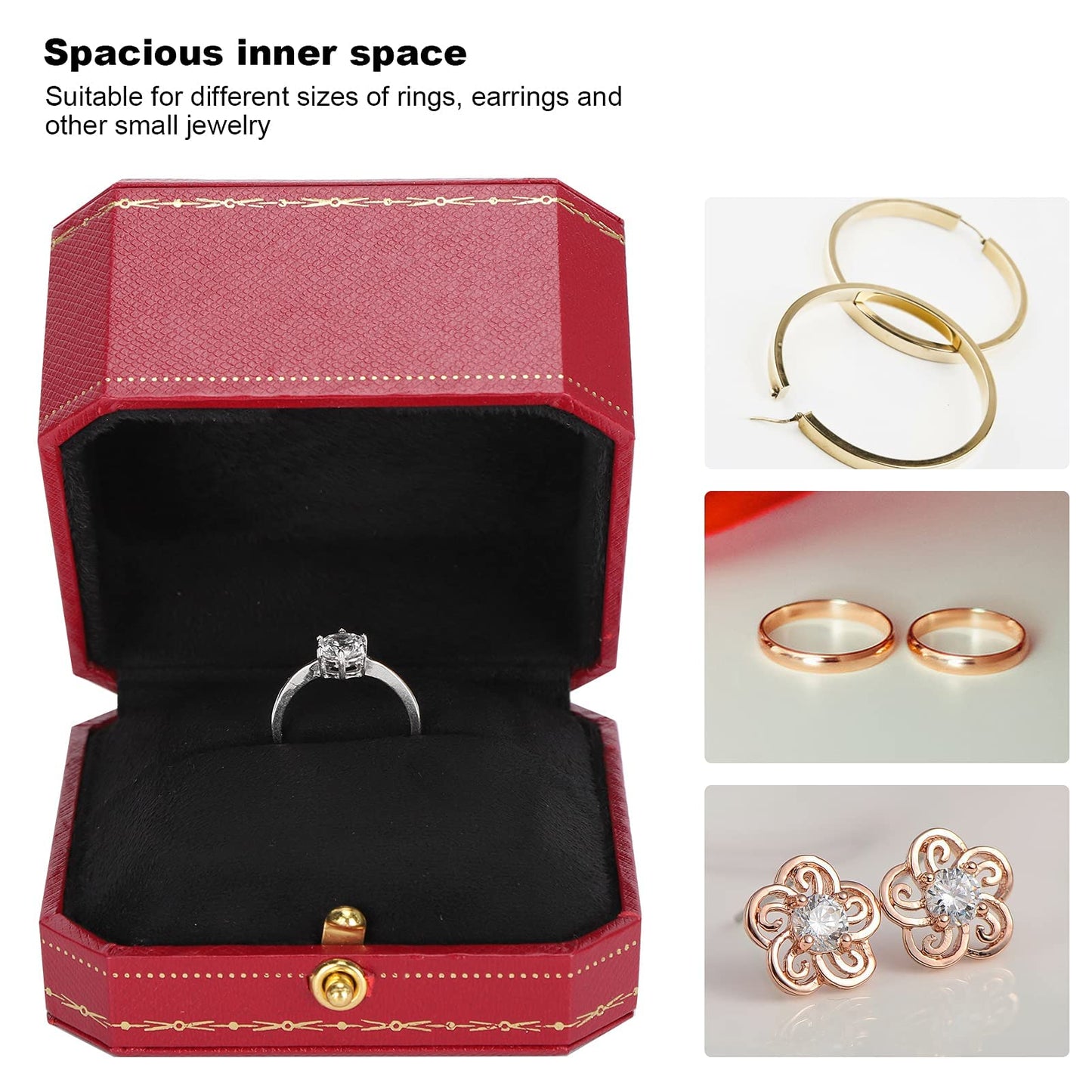 Tomotato Jewelry Rings Box, Square Wedding Ring Case Earrings Brooches Gift Box Trinket Case Velvet Couple Rings Boxes for Proposal Engagement Valentine's Day Wedding Anniversary Mother's Day