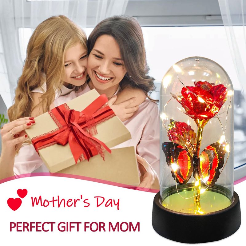 Glass Rose in Glass Dome, Light Up Flower, Eternal Roses - Valentines Day Gifts for Her, Mothers Day Roses Gift for Mom, Womens Gifts for Christmas - Galaxy Rose, Birthday Gift