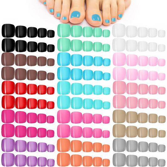 Maitys 720 Pieces Fake Press on Toe Nails Short False Toe Nails Square Solid Color Full Cover Matte Finish for Women(Bright Color)
