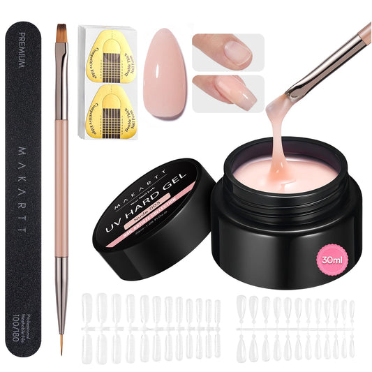 Makartt Nude Gel Builder Kit, Self Leveling Builder Nail Gel for Strengthener, Broken Nails Repair Gels Kit with Paper Forms, Dual forms, Nail File, Dual-End Brush Home Salon DIY 1.06 oz
