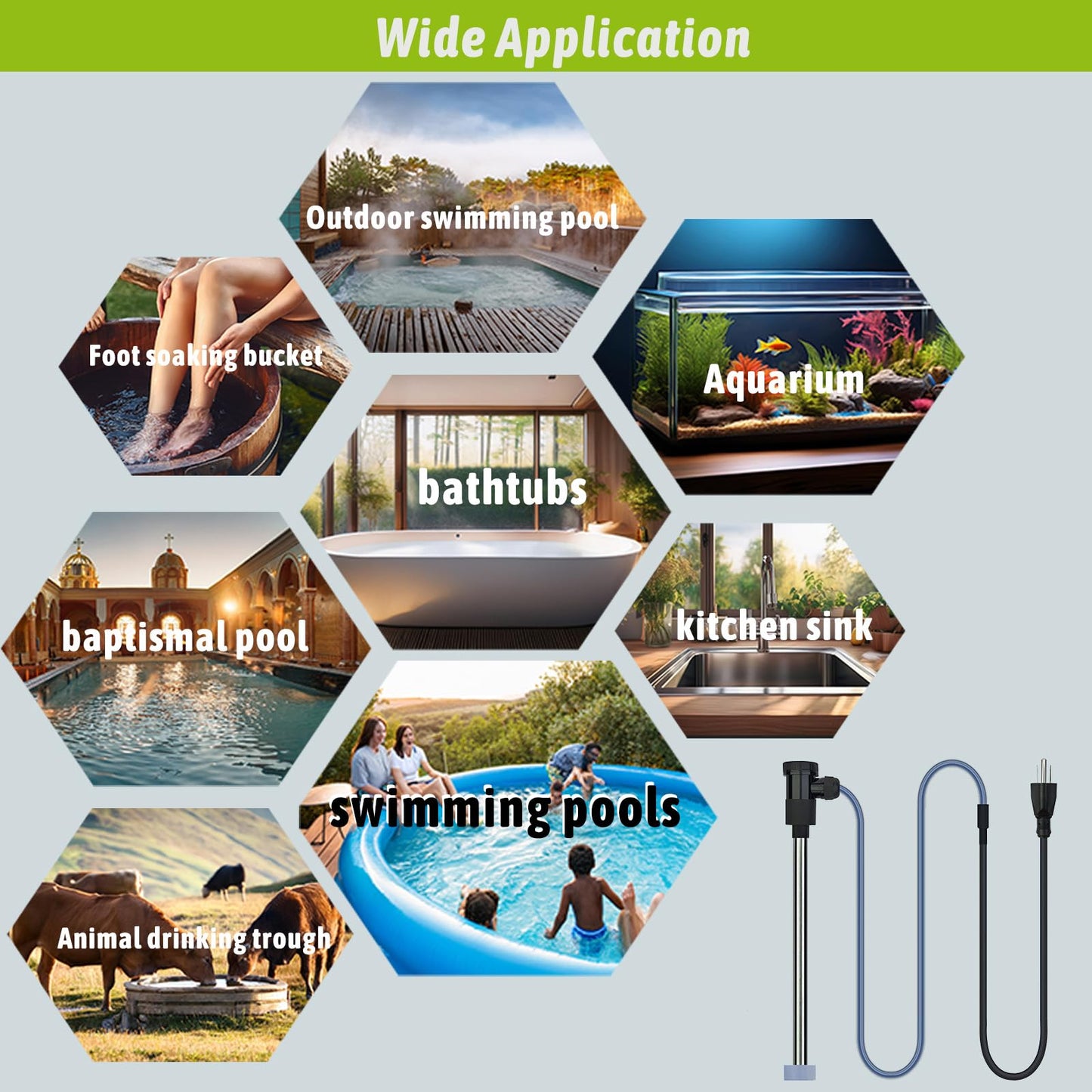LINGLONGTEMP 240V 3500W Submersible Immersion Water Heater for Hot Tub & Pool – Portable Electric Heater with Temp Control & Wifi Timer for Bathtub, Inflatable Pool, Above Ground Pool, Baptistry & Sap
