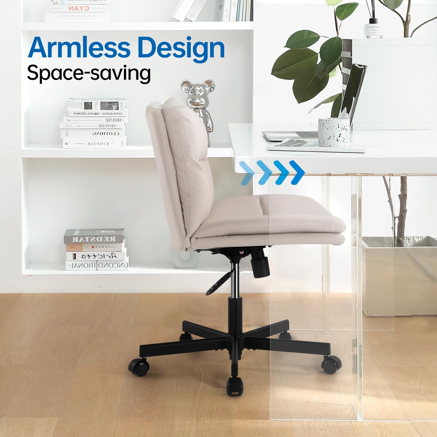 EMIAH Criss Cross Chair with Wheels Home Office Desk Chairs PU-Padded Vanity Chair Mid-Back Ergonomic Computer Chair Comfortable Adjustable Swivel Desk Chair Comfy