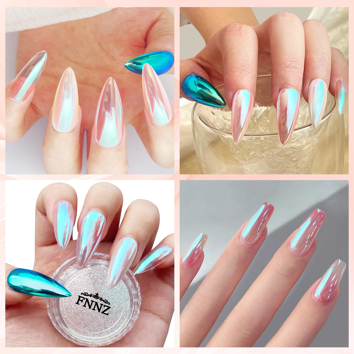 FNNZ Unicorn Chrome Nail Powder, Aurora Unichrome Mermaid Aurora Nail Powder Pigment Pearlescent Nail Art Glitter Decoration for Home DIY Nail Salon Manicure - Winter Snow