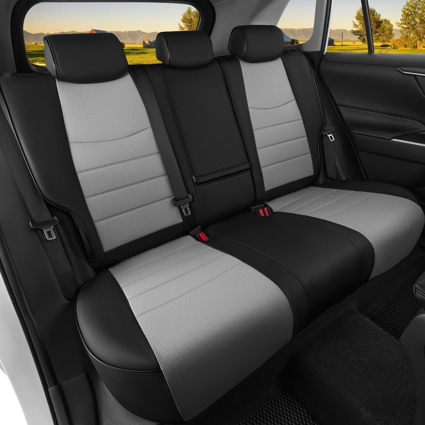 HKZ Fit RAV4 Car Seat Covers Set for 2019 2020 2021 2022 2023 2024 2025 Toyota RAV4 LE,XLE,XLE Premium,Limited - 5 Seats Full Set Leather(Black/Gray)