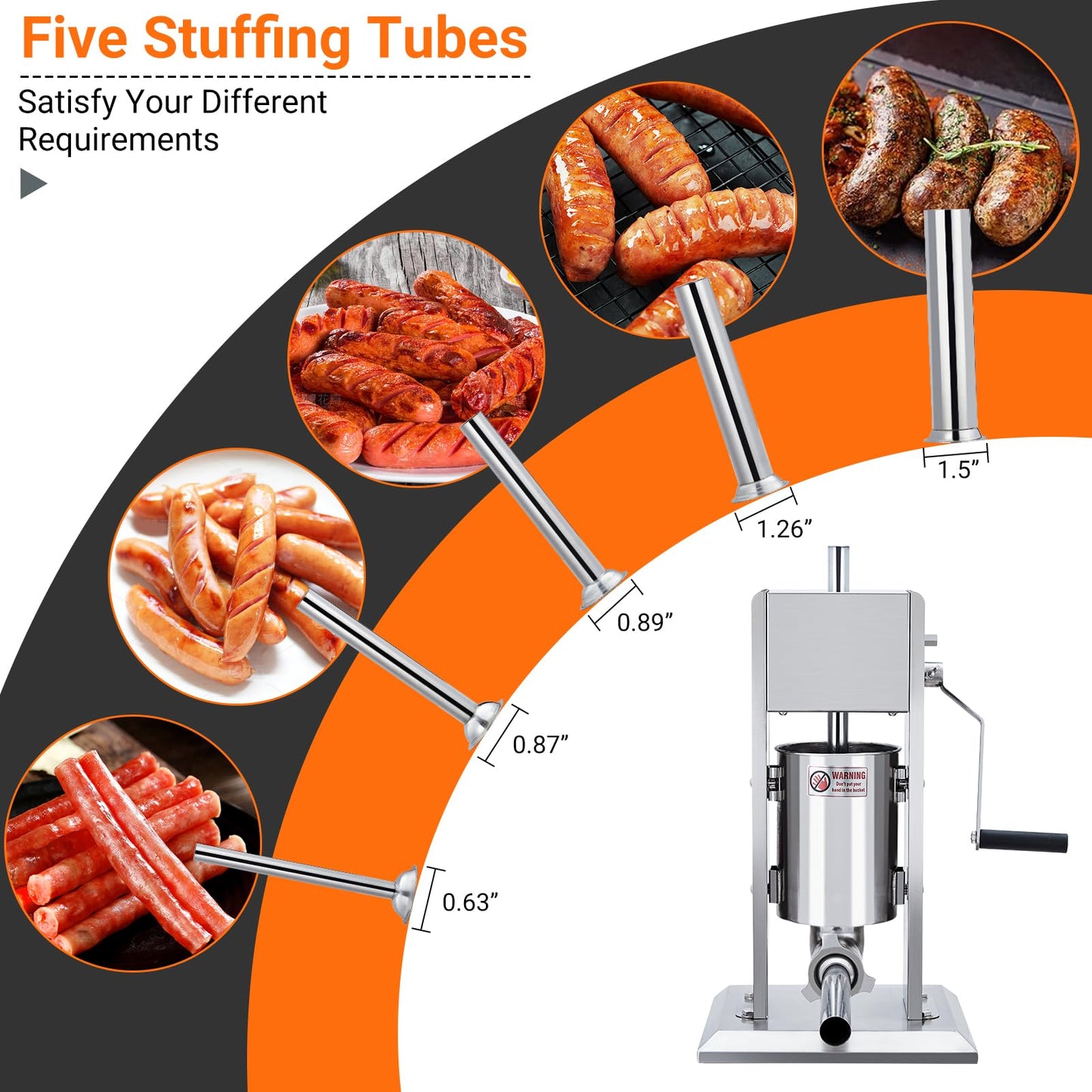 Sausage Stuffer, Manual 7LBS/3L Sausage Maker Machine, Meat Stuffer with Dual Speed, Stainless Steel Heavy Duty Sausage Filler with 5 Stuffing Tubes, for Commercial and Home Use