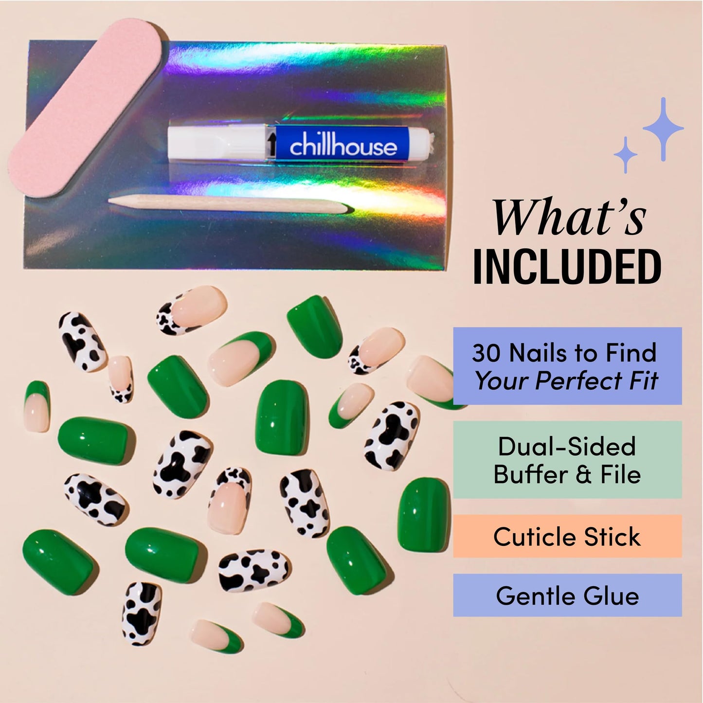 Chillhouse - Chill Tips, Press on Nails Kit - Animal House (Oval) - 24 Nail Shapes & Sizes - Up to 2 Weeks of Wear - Customizable Fit - Reusable - Latina Founded & Women Owned - Beauty & Self Care
