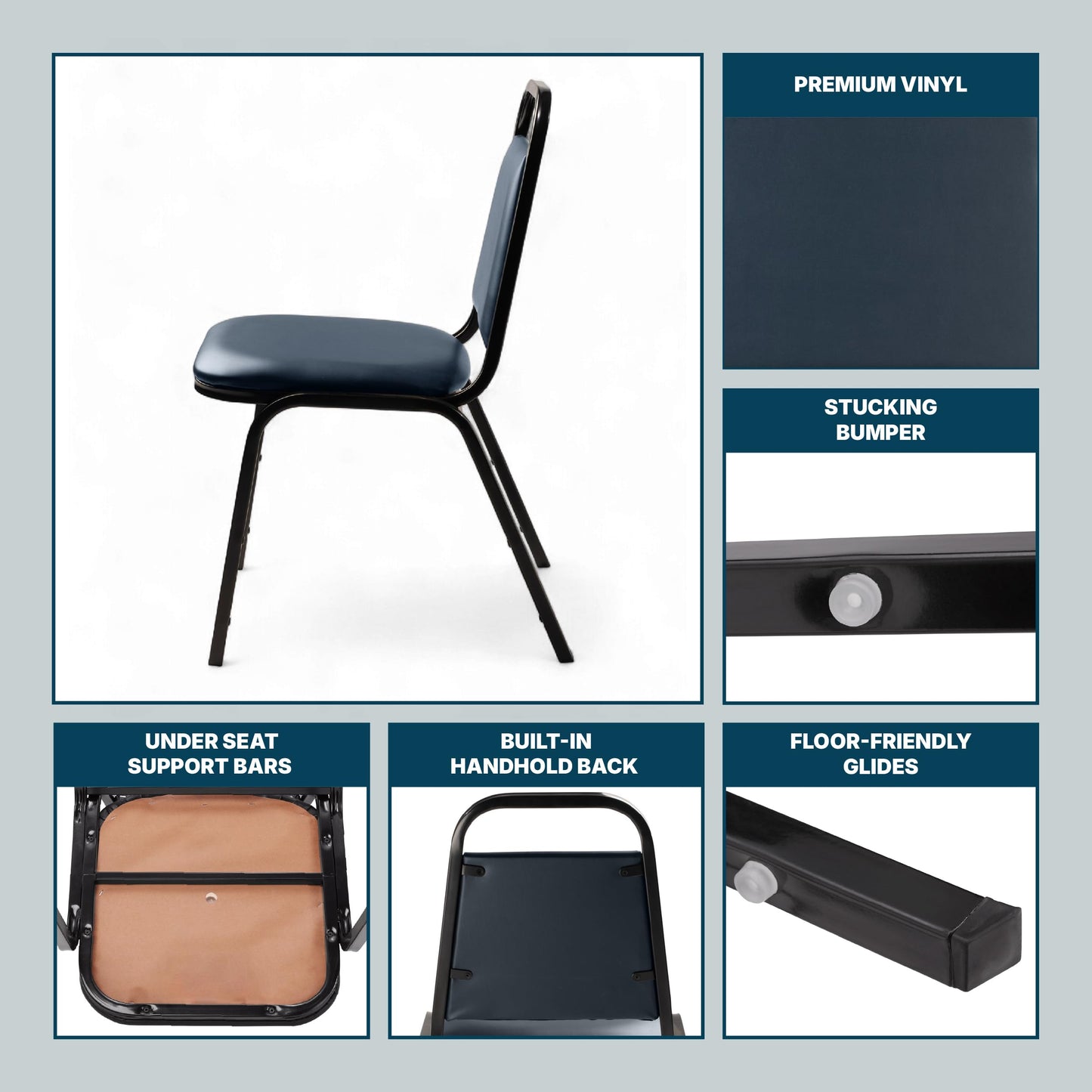 OEF Furnishings OEF9100 Series Banquet Chairs Premium Commercial Seating (4 Pack, Vinyl, Midnight Blue, Black Frame)