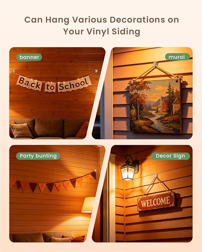 Vinyl Siding Hooks, Heavy Duty Siding Hooks for Hanging Outdoor Holiday Decorations, String Lights and Stuff, No-Hole Rustproof Wreath Hangers for Vinyl Siding