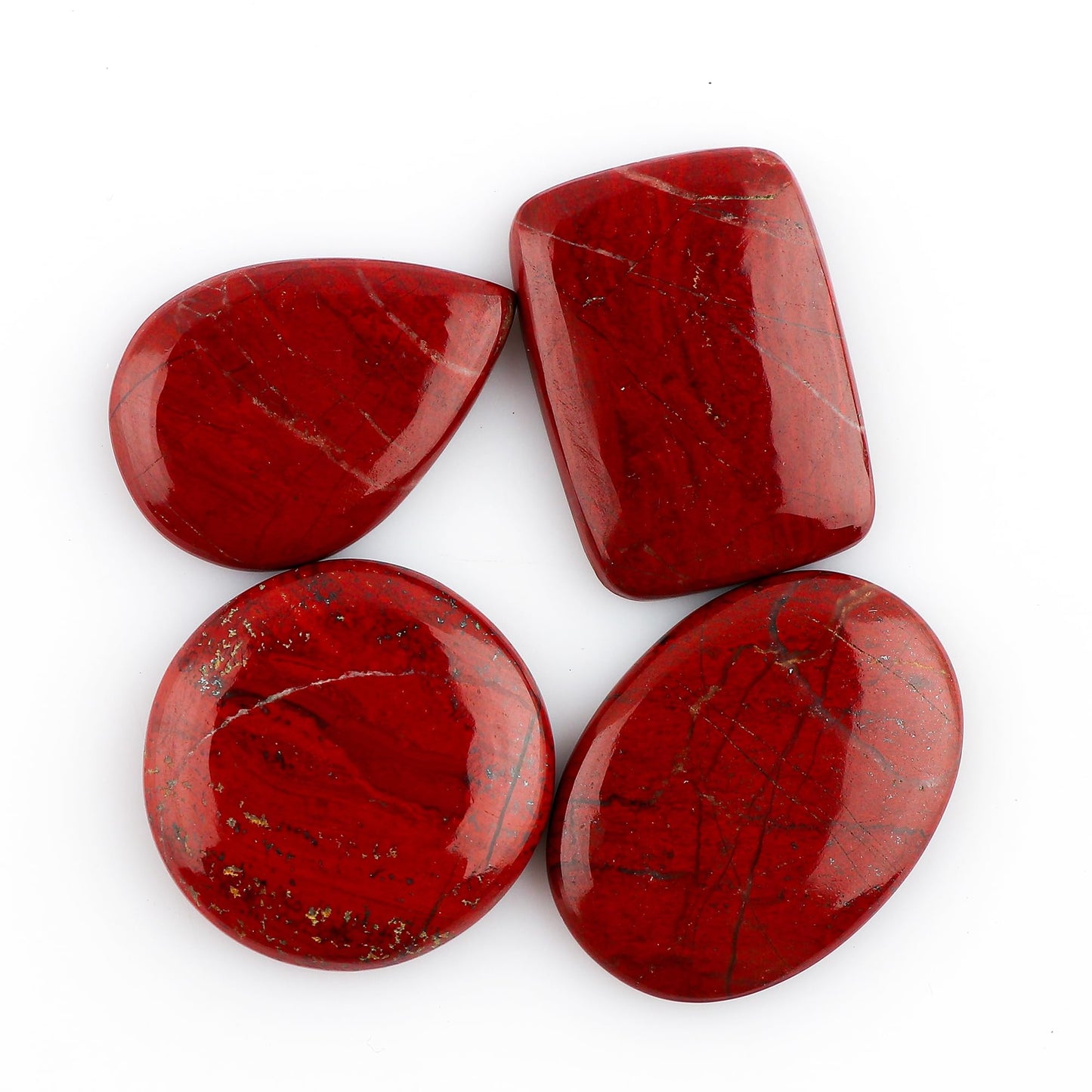 CRYSTALINES 4pcs Wholesale Natural Red Jasper Gemstone, Bulk Loose Crystals, Flatback Cabochon Stone, DIY Crafts-Jewelry Making, Polished Lapidary Supply, Wire Wrapping, Birthstone, Gem Collection