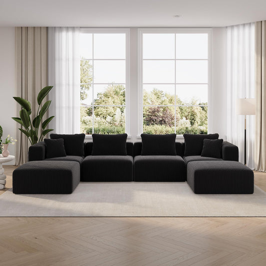 Novilla 141" Modular Sectional Sofa, Modern Cloud Sectional Couch with Smarts Coil® Support, U-Shape Boneless Couch for Living Room Apartments Bedroom, No Assembly Required (4 Seater + 2 Ottoman)