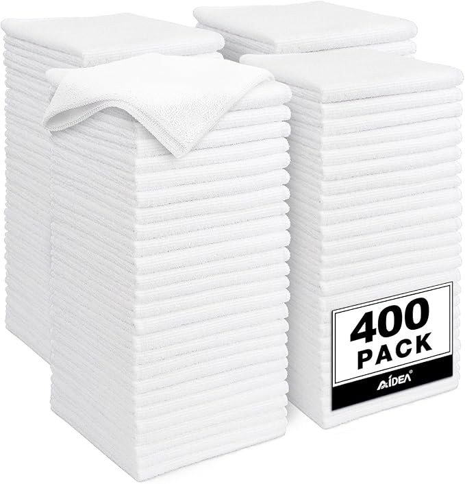 AIDEA Microfiber Cleaning Cloth White-400PK, Soft Microfiber Towels for Cars, Absorbent Cleaning Rags, Lint-Free Streak-Free Wash Cloths for House, Kitchen, Window,11.5"Ã11.5"