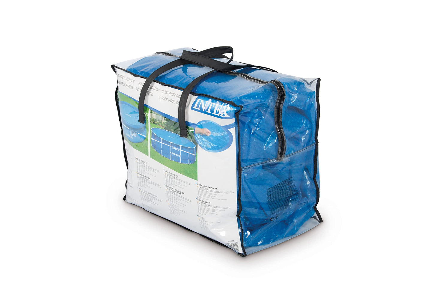 Intex Solar Pool Cover for 18' x 9' Rectangular Frame Outdoor Swimming Pools with Carrying Storage Bag, (Pool Cover Only), Blue