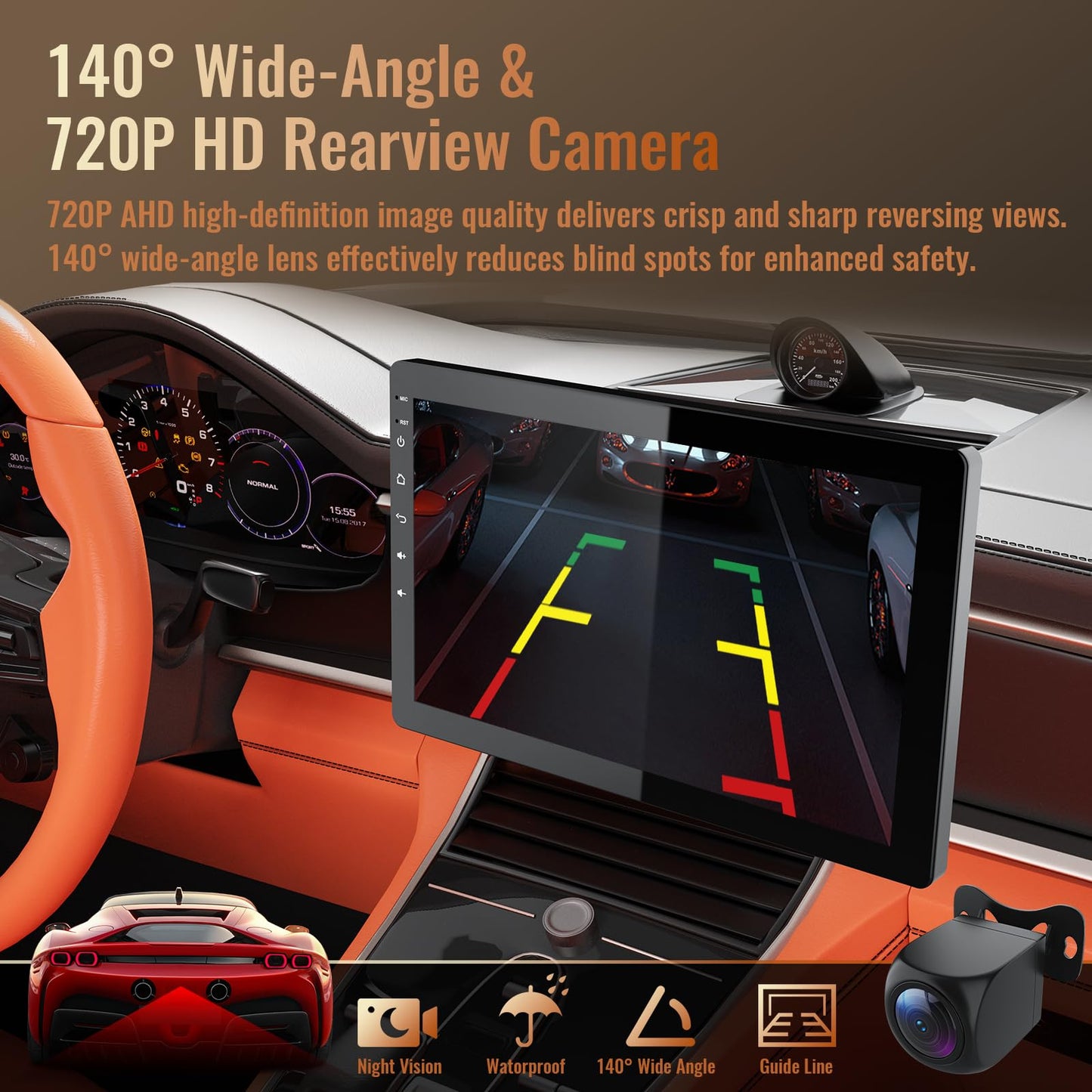 Haudio 10.1 Inch Single Din Car Stereo, Rotatable Touch Screen, Wireless CarPlay & Android Auto, Android 13 Car Radio with Bluetooth GPS Backup Camera