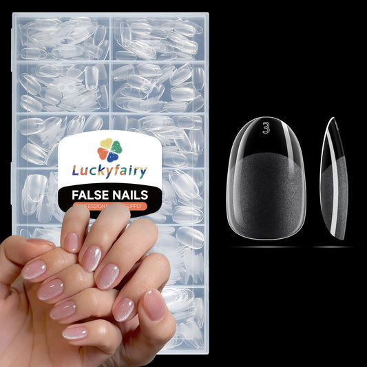 Short Oval Round Nail Tips: 504Pcs Tri-Layer Core Soft Gel Short Nail Tips Pre-shaped Oval Shape Half Matte Full Cover No Filed Clear Press on Nails Extension DIY Salon 12 Sizes