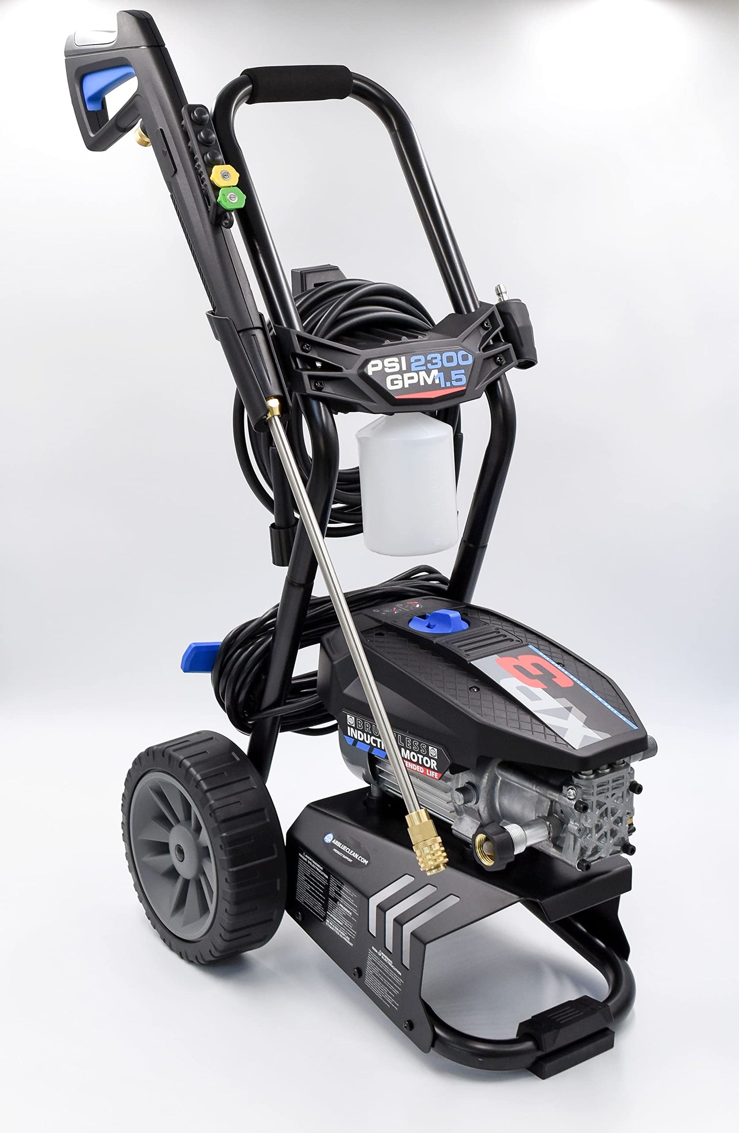 AR Blue Clean BMXP32300-BNDNZL, Includes BMXP32300 Electric Pressure Washer with Red & White 2300 PSI, 1.5 GPM, 0 & 40 Degree Spray Angle Nozzle, Trigger Gun, 25' Hose, 49 lbs, Black