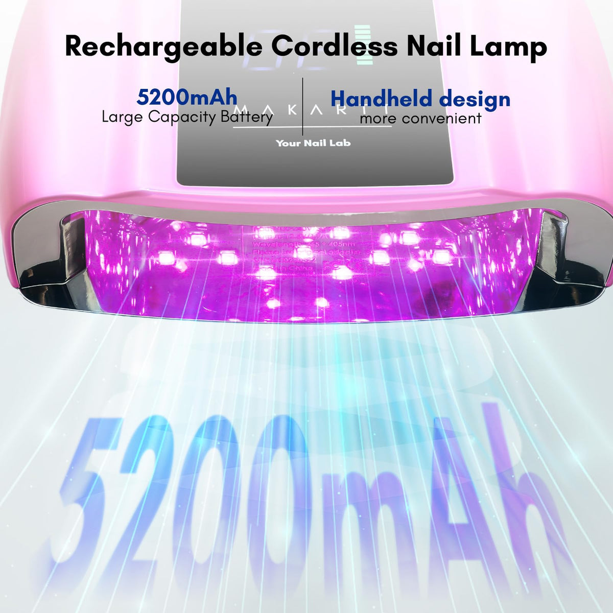 Makartt UV LED Nail Lamp – Fast Curing UV Light with Handle Nail Dryer with 42 Beads 4 Timers Cordless Rechargeable Design LCD Touchscreen & Smart Sensor(Gradient Pink)