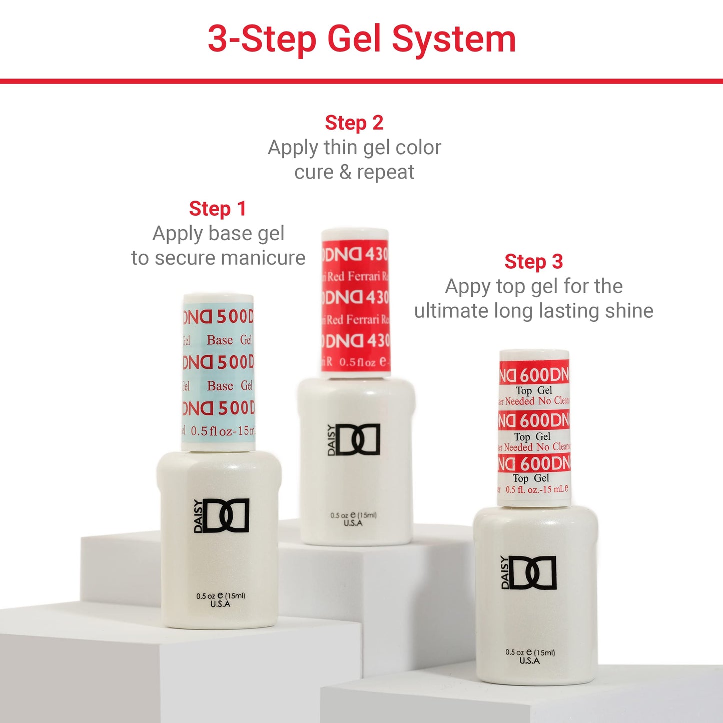 DND Gel Polish Set - 1 each of Red Gel Polish and Red Nail Polish, 430 Ferrari Red, 0.5 Fl Oz