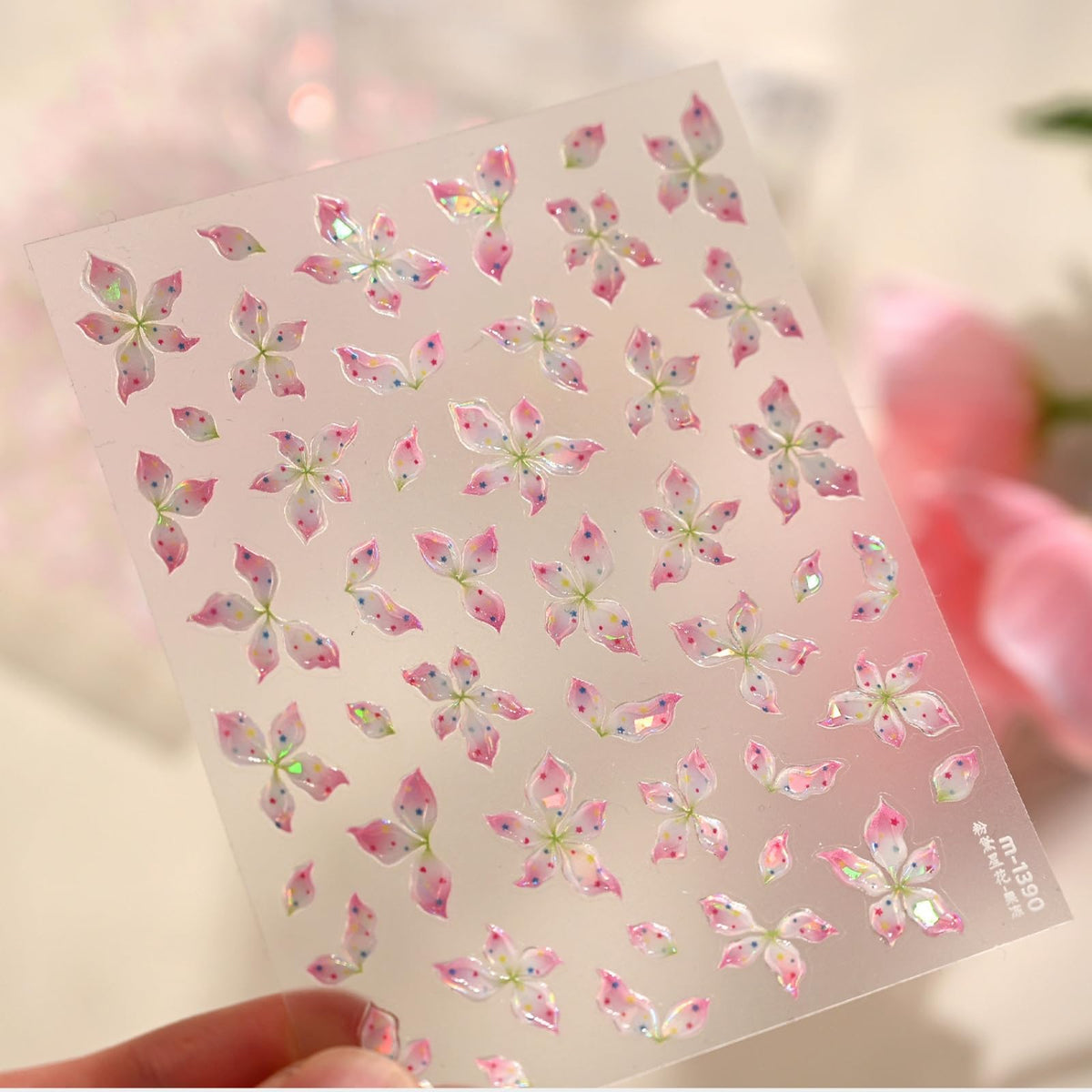 5D Embossed Flower Nail Stickers Pink Floral Nail Decals Spring Nails Art Stickers Self Adhesive Design Nails Charms Supply for Women Manicure Decoration Accessories
