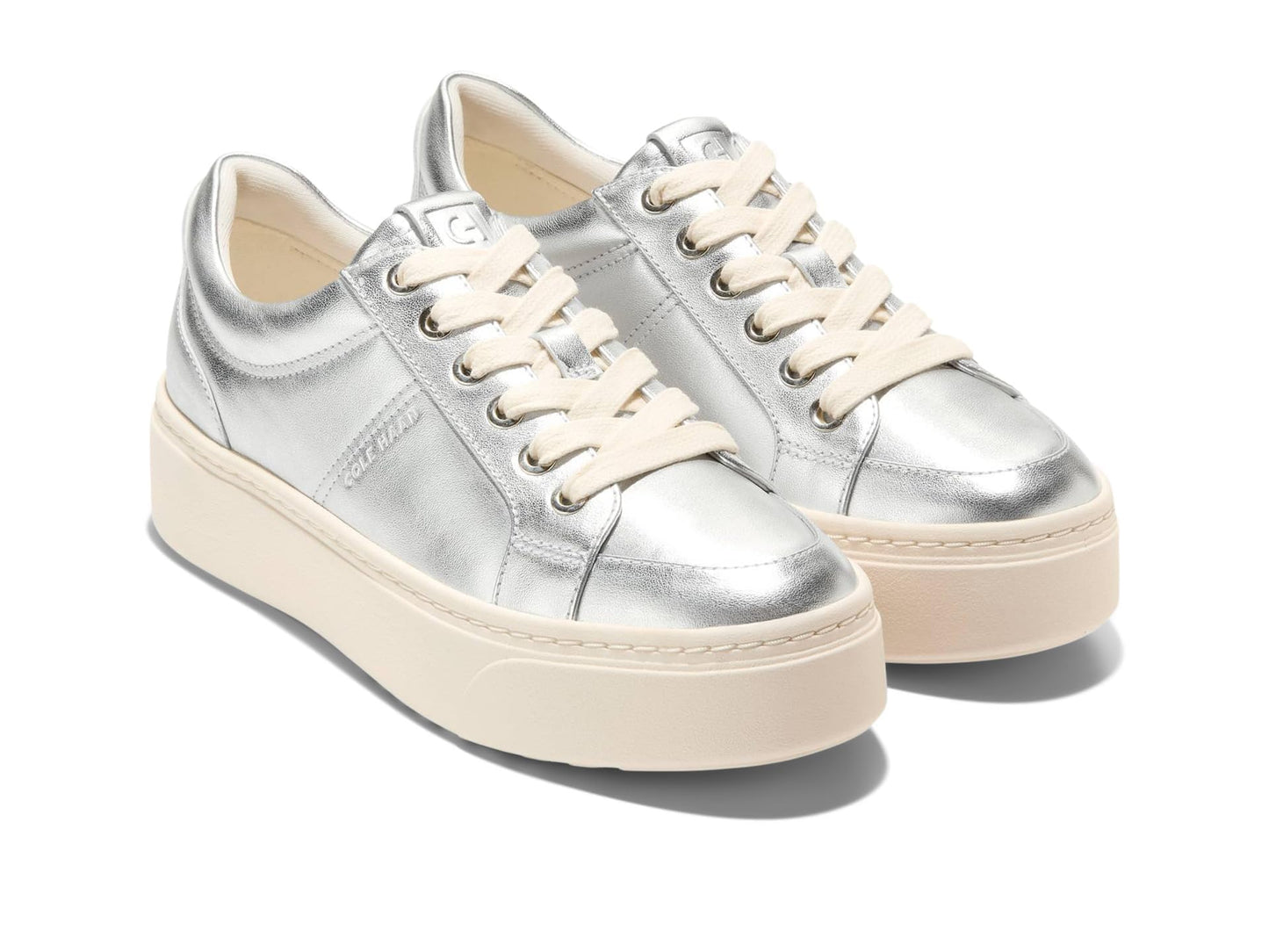 Cole Haan Womens Grandpro Max Platform Sneaker, Silver Metallic/Ivory, 9-2 US