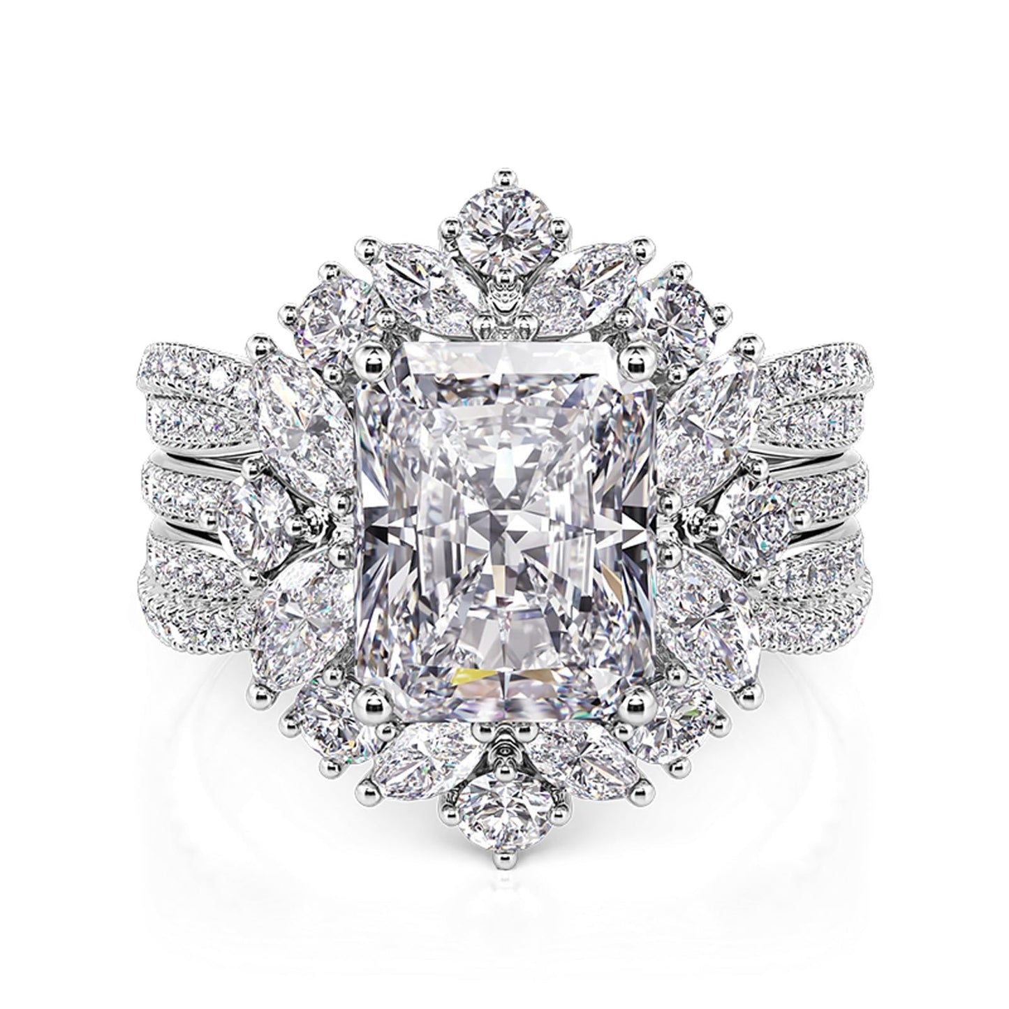 Jeulia 2 PC Interchangeable Engagement Ring Set for Women; 5.2CT Sterling Silver Twisted Radiant Cut Diamond Wedding Bridal Ring Set Inset Gorgeous Anniversary Promise Band with Jewelry Gift Box (White Diamond, 5)