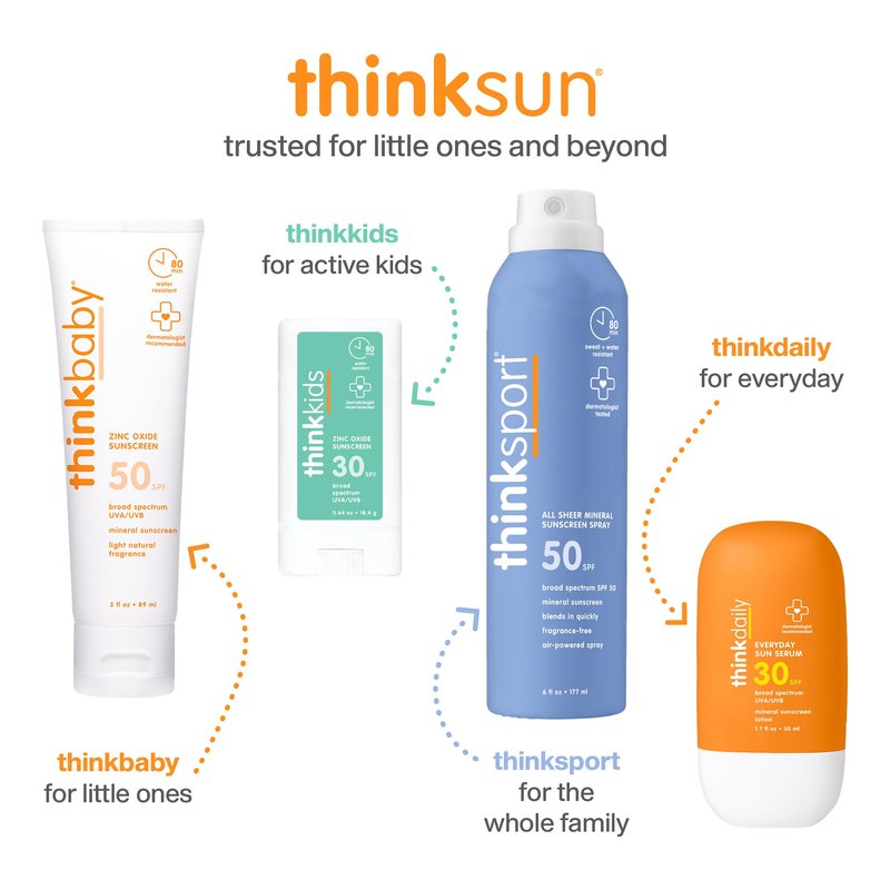 Thinksport SPF 50+ Mineral Sunscreen Spray, All Sheer, 6 Fl Oz – Natural, Water Resistant Body Sun Protection, Vegan & Reef Safe