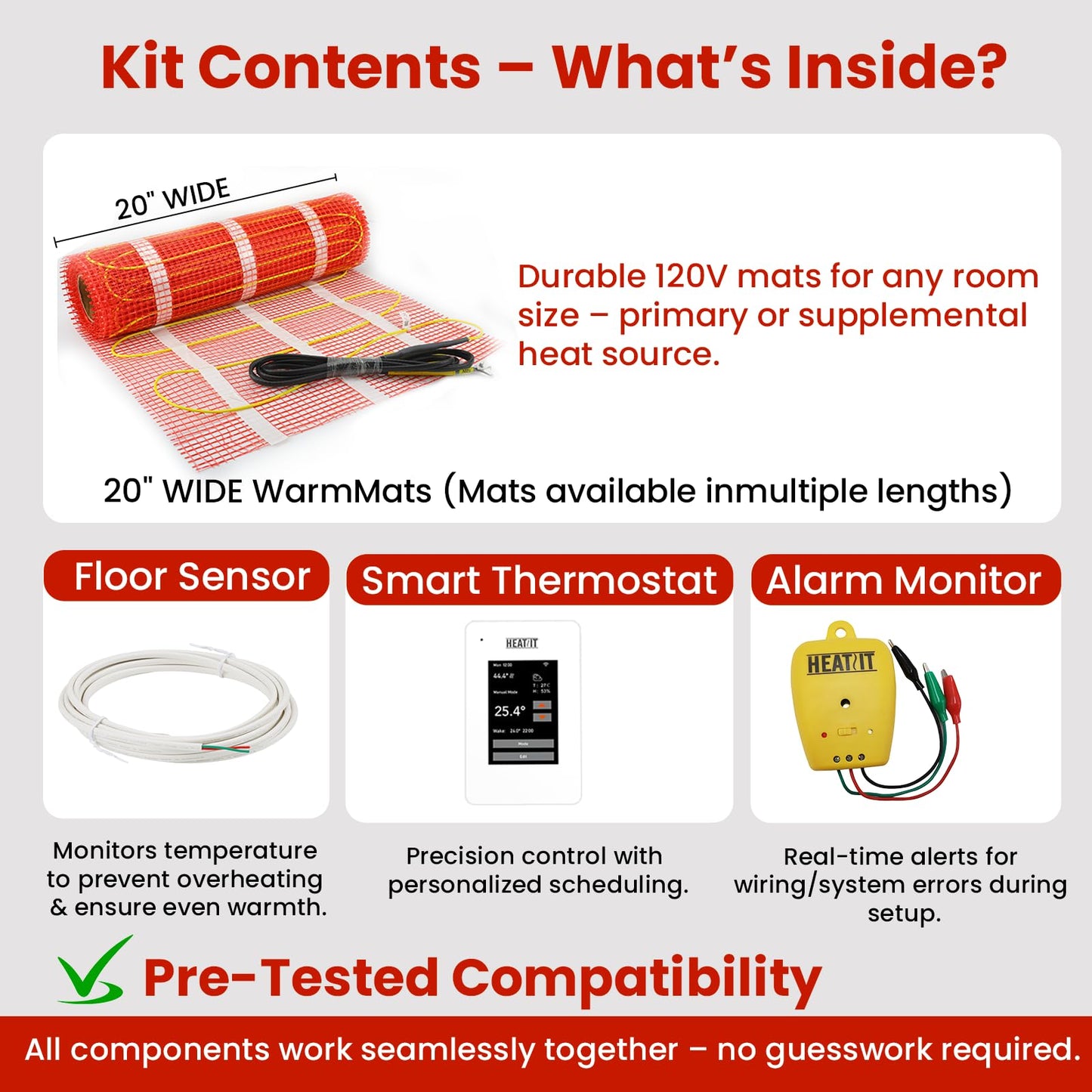 60 sqft HEATIT Warmmat Electric Radiant Self-adhesive Floor Heat Heating System & ET-7AW Thermostat & Alarm Monitor