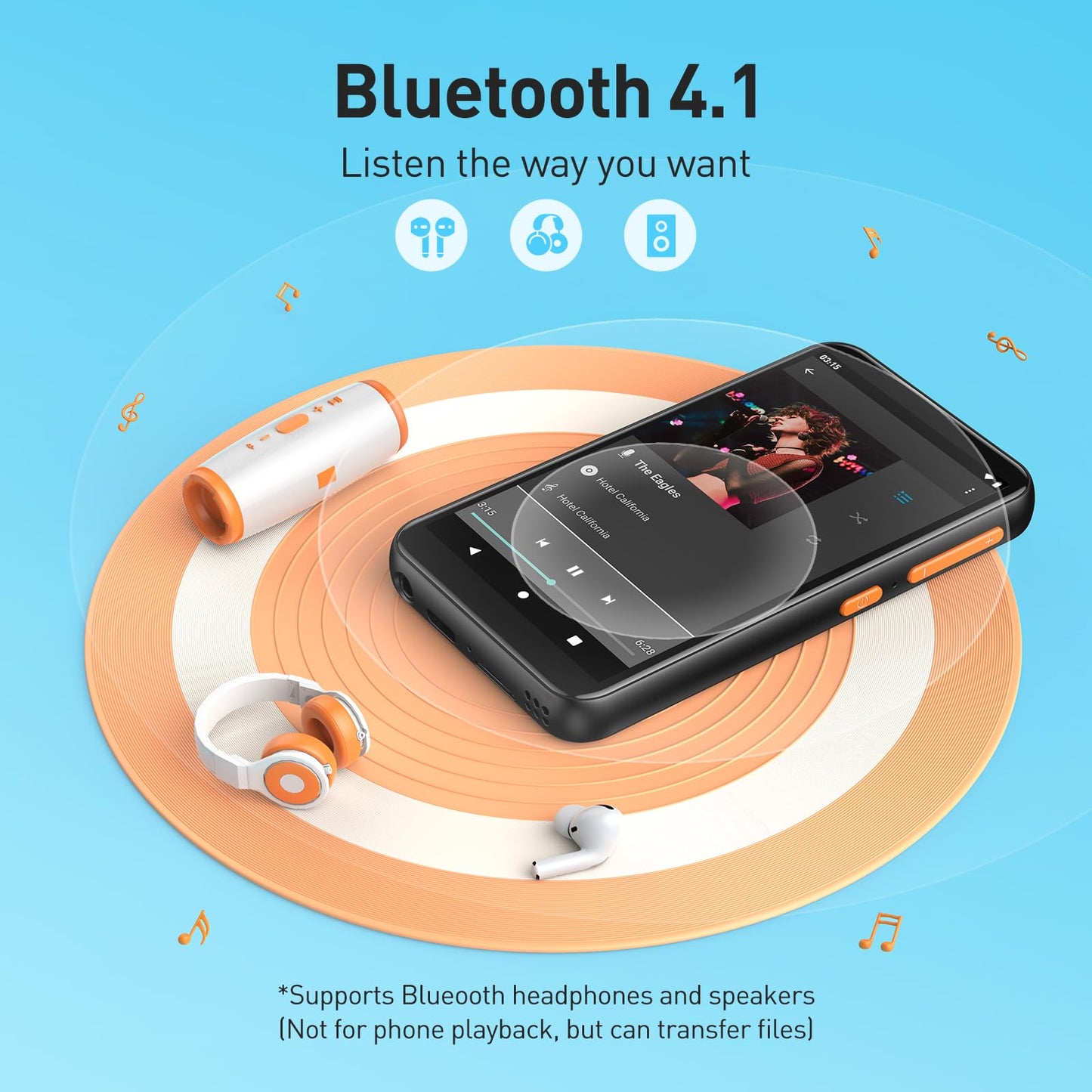 AGPTEK 80GB MP3 Player for Kids with Bluetooth and WiFi, T07S 4'' Music Player with Parental Controls, Spotify Kids, Up to 512GB, Black