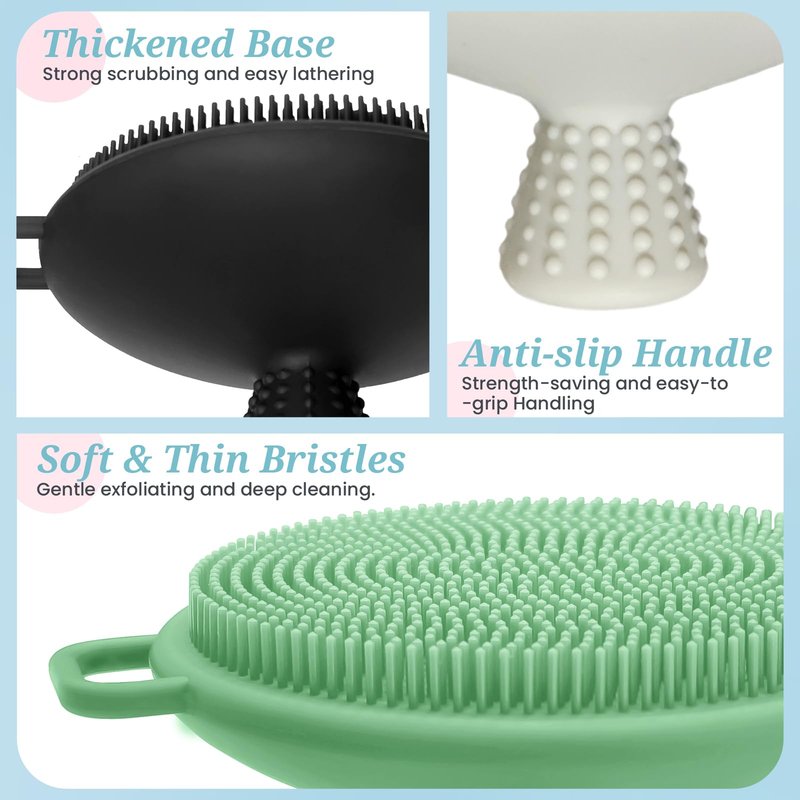 GEENOA Silicone Face Scrubber 2PCS, Manual Face Scrubber Exfoliator with Soft Bristles and Non-Slip Handle, Gentle Facial Scrubber Face Brush for Super Lathering & Deep Cleansing(Black+Pink)