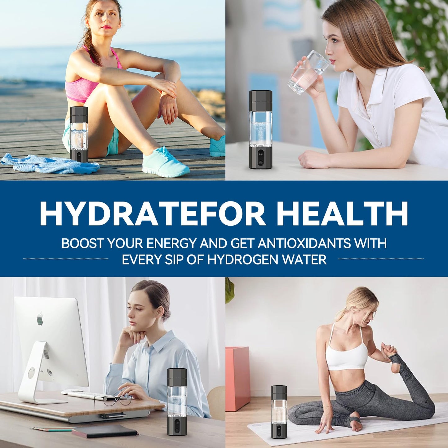 Hydrogen Water Bottle Generator, Portable Rechargeable Ionizer Machine with SPE/PEM Technology, Certified H2 Athletic Hydration, Health Care Gift for Family/Friends/Husband/Wife (Black, 208ml)