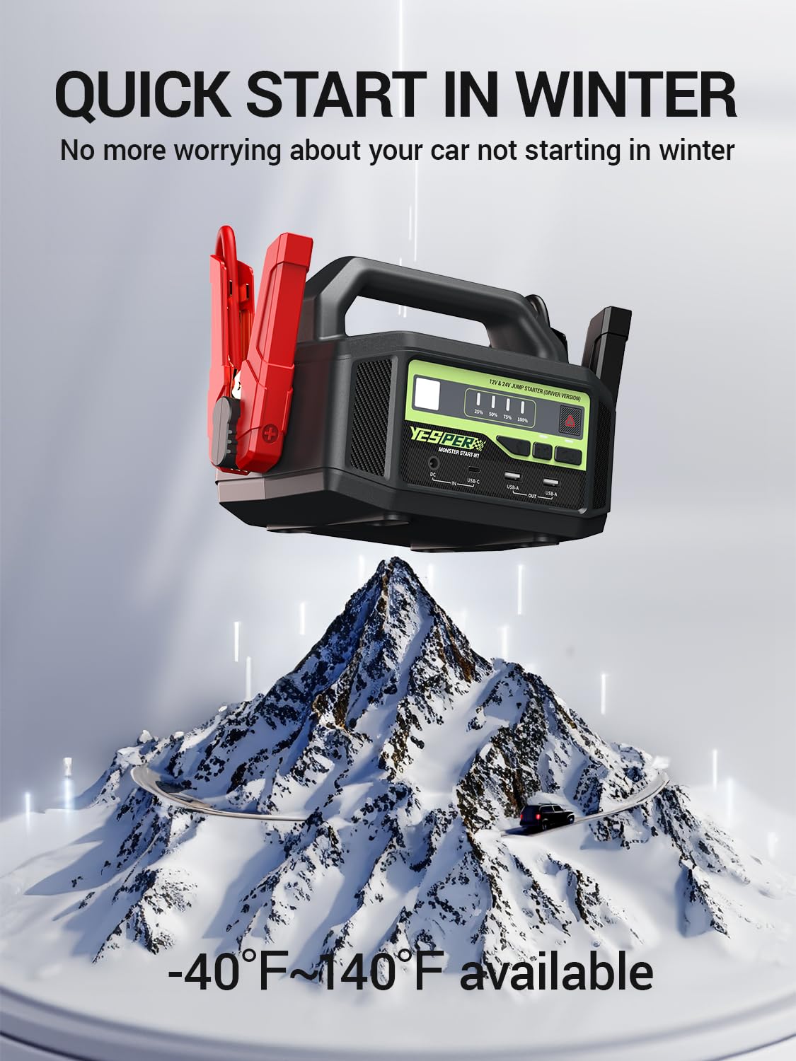 YESPER 12V/24V Car Jump Starter, 6000A Peak 5.1 lbs Portable Jump Starter Battery Pack Quick Charge with AC Adapter 36400mAh Battery Booster Pack (Up to All Gas/Diesel Engine) Jumper Box