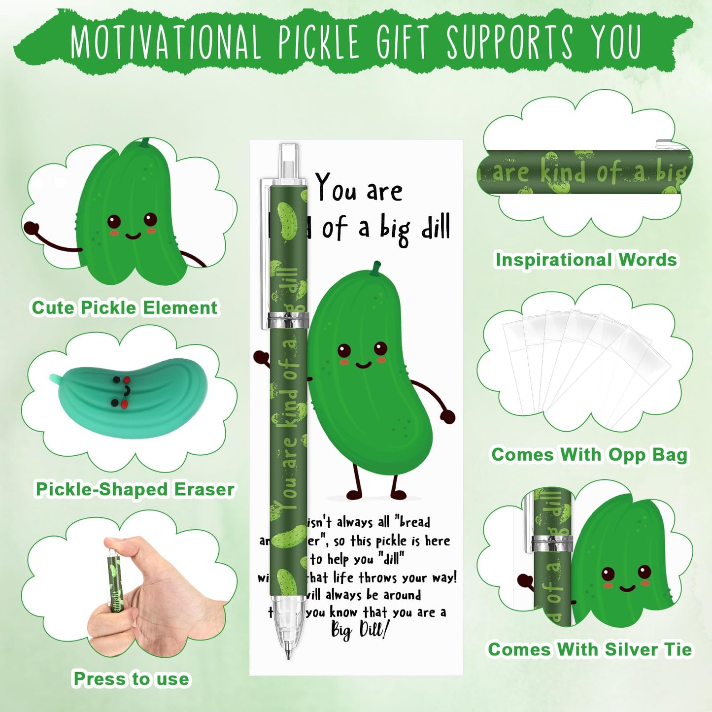 AmazingSpark 30 Sets Inspirational Pickle Pencils Appreciation Gifts Bulk 6 Styles 0.7 mm Mechanical Pencils with Erasers Positive Cards Graduation End of Year Gifts for Teacher Nurse Student Staff
