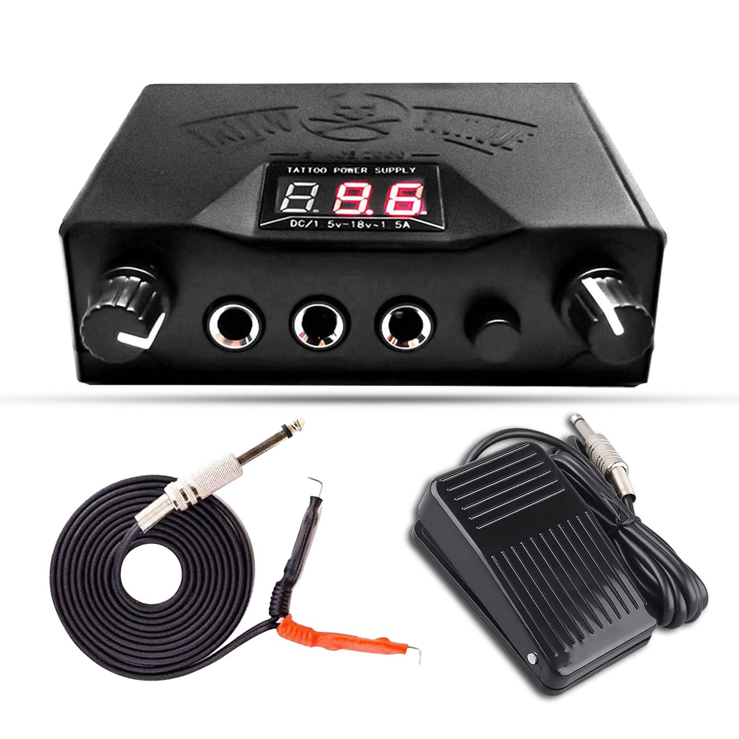 Narkysus Dual Digital Tattoo Machine Power Supply Kit with Foot Pedal and Clip Cord