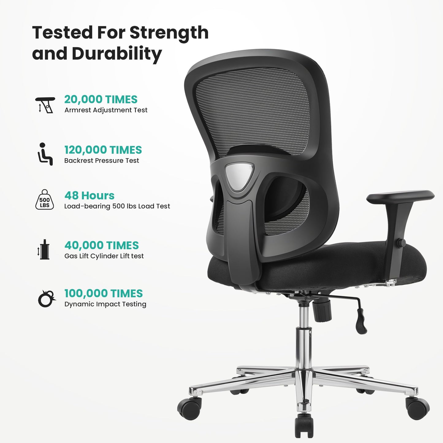 EUREKA ERGONOMIC Big and Tall Office Chair for Heavy People, Hoss 500lbs Heavy Duty Office Chair Mesh Ergonomic Desk Chair with Armrest, Rolling Chair with Wide Comfy Seat for Adult, Black