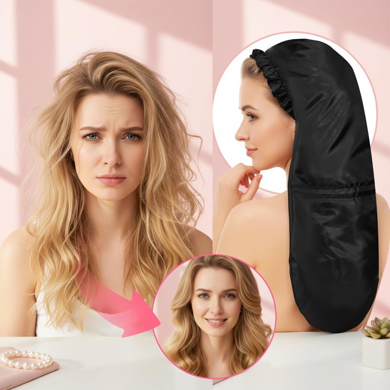 Large Shower Cap for Long Hair Extra Long Shower Cap for Braids Dreadlock Caps Waterproof Hair Bonnets Drawstring Bath Caps Applicable to Women & Men Dreadlocks (Black)