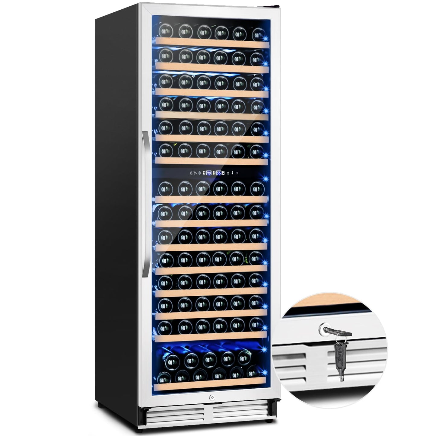 Velieta 180 Bottles Wine Fridge 24 Inch Dual Zone Wine Cooler Refrigerator Freestanding Wine Refrigerator with Glass Door and Safety Lock, Large Wine Cellar for Home, Office, Kitchen